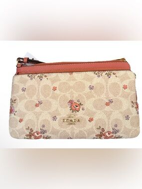 Coach Floral Logo Wristlet in Cream and Pink